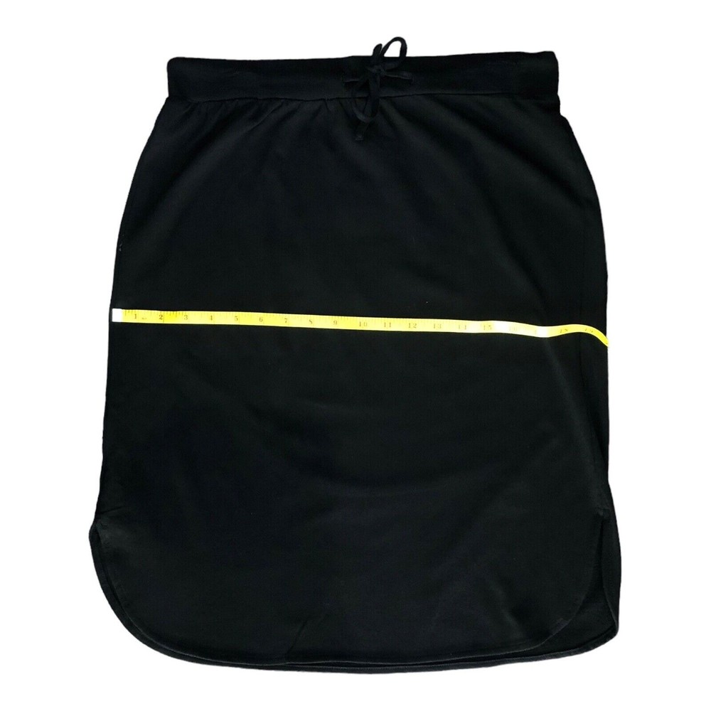 Women Drawstring Elastic Waist Dolphin Hem Stretch Jersey Midi Skirt Black L/XL - Picture 9 of 11